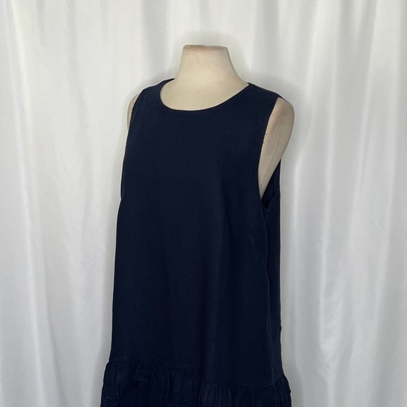 NWT!! J. CREW Maxine Ruffle Trim Dress Linen Navy Blue Drop Waist Lace Large - Picture 7 of 15
